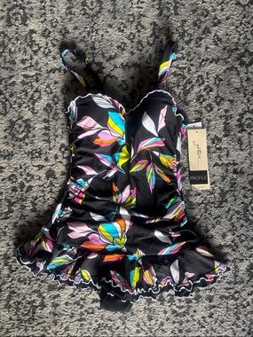 Profile by Gottex Black Floral Ruffle One-Piece Swimsuit